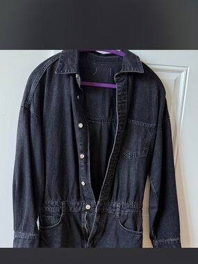 Zara Black Denim Jacket-Style Jumpsuit